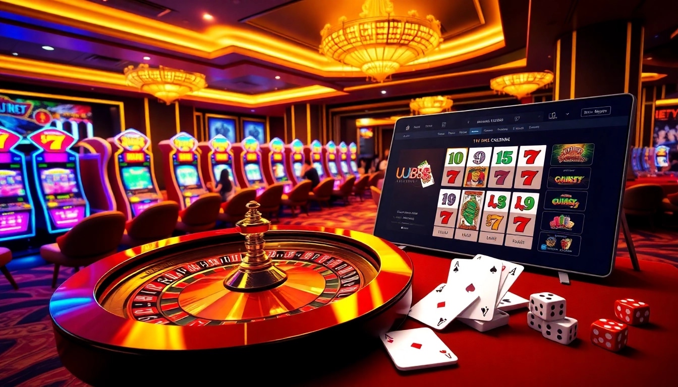 Players enjoying an exhilarating game at the UU88 casino with vibrant chips and digital interfaces.