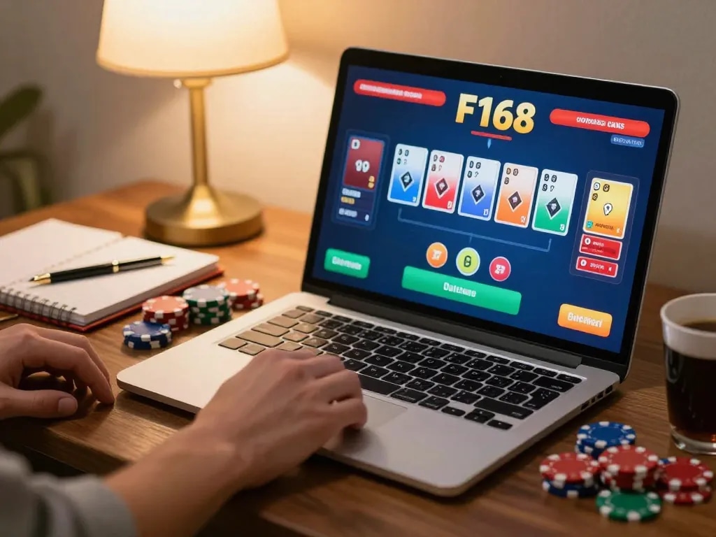 Player engaging in F168 online poker, showcasing betting strategy and personal setup for responsible gaming