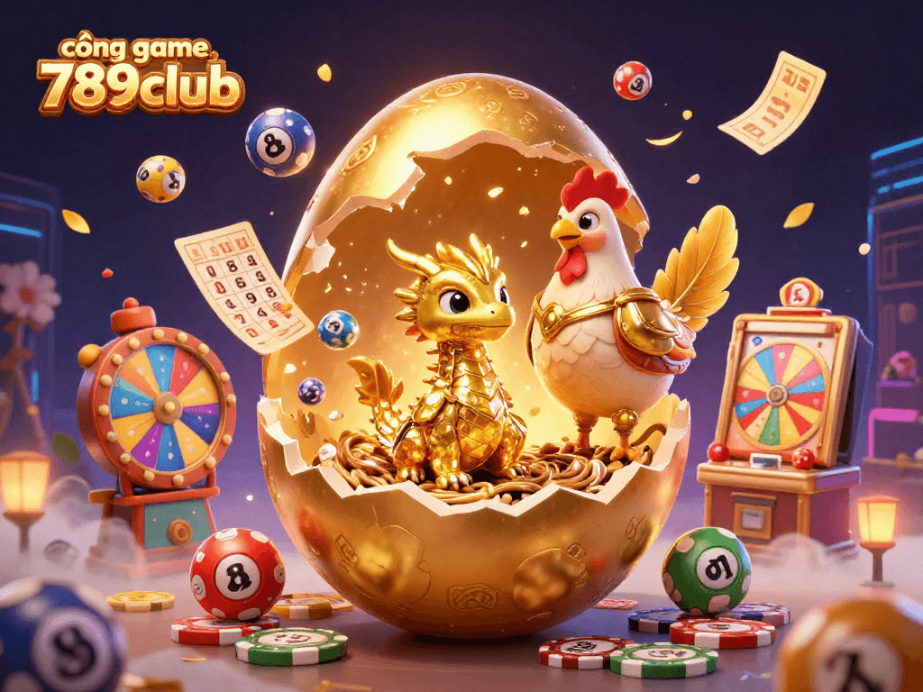 Engage with the thrilling cổng game 789club, showcasing a golden dragon and vibrant casino elements.