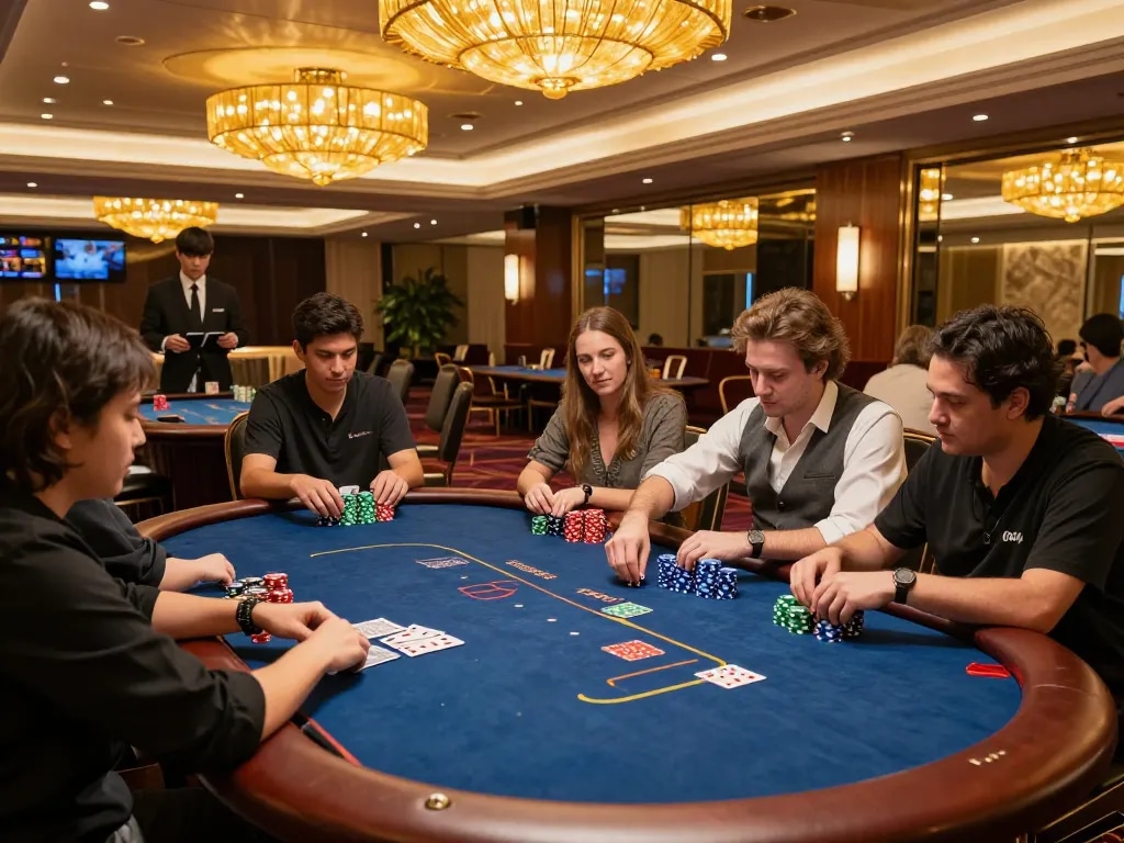 Experience the thrill of live gaming at BJ88BJ with players engaged in intense poker action.