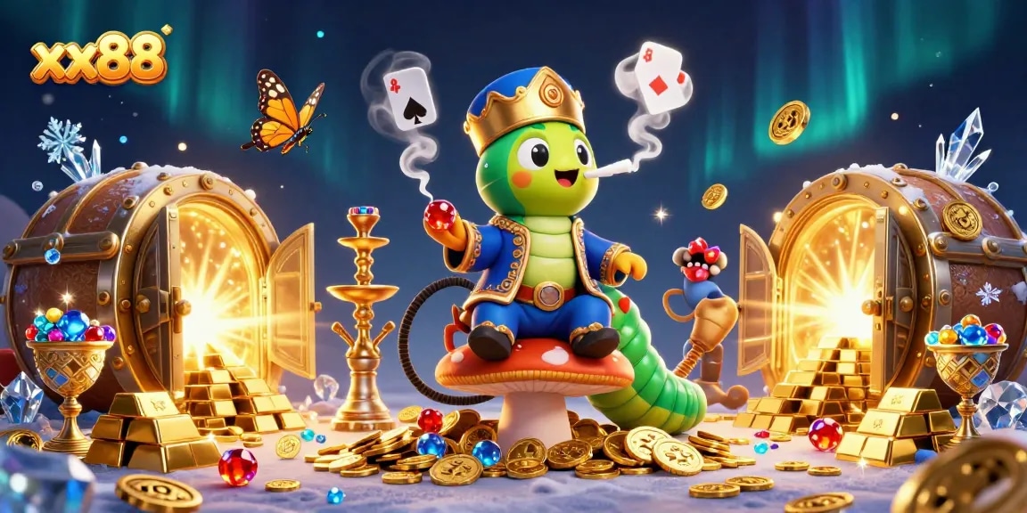 Experience the excitement of xx88 as the caterpillar hookah-master engages in a thrilling poker game.
