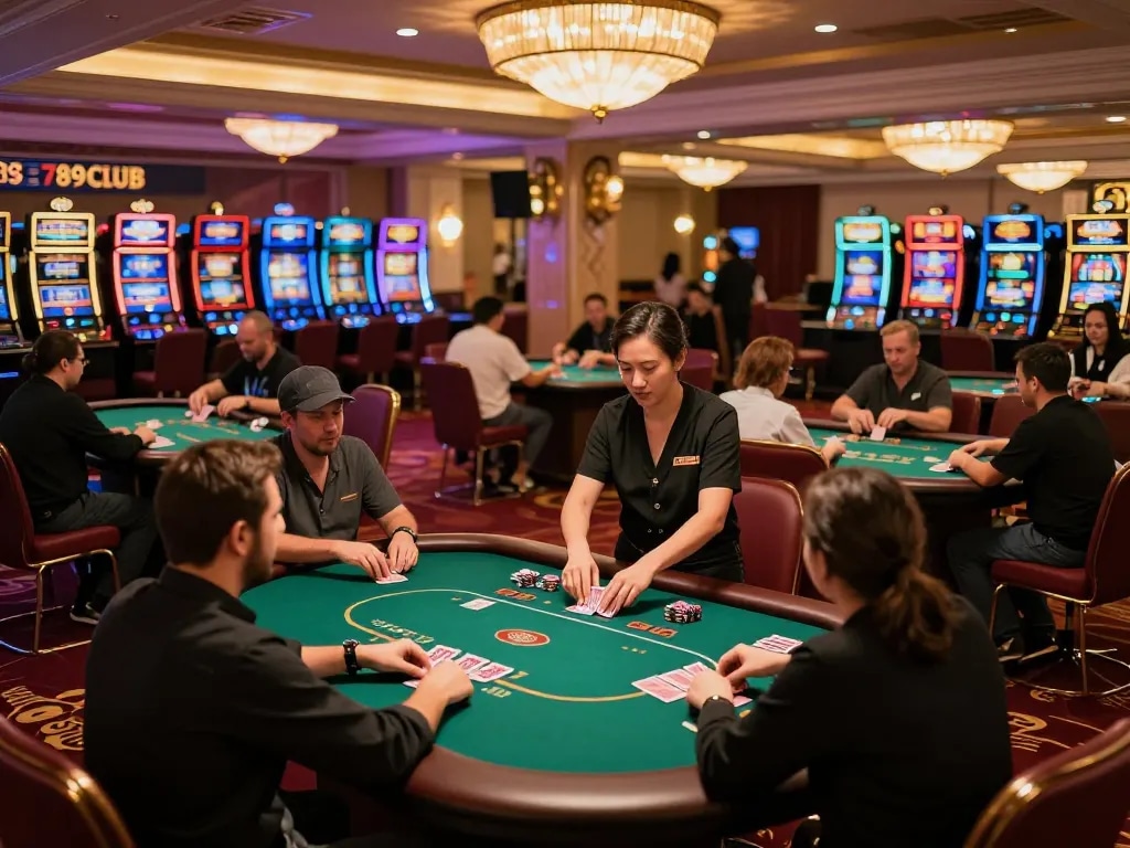 Players enjoying thrilling poker games at 789club casino, capturing the excitement of gambling.