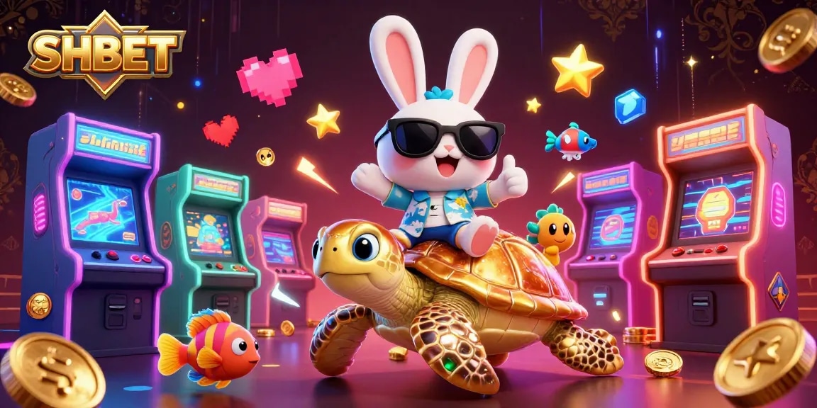 Experience thrilling gameplay with SHBET at an engaging 3D illustration of a lucky rabbit winning aboard a golden sea turtle.