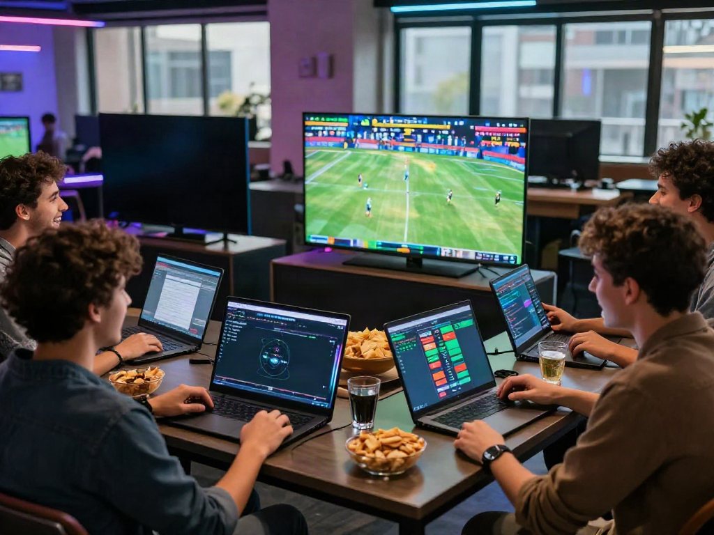 Exciting ZBET online sports betting gathering in a modern setting with friends.