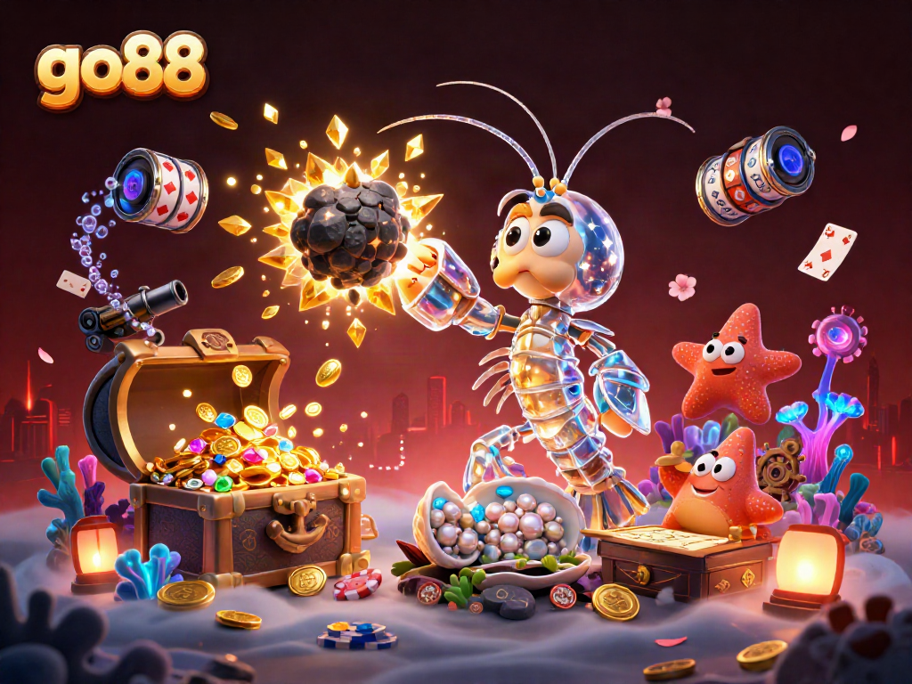 Engage with go88's dynamic underwater treasure scene featuring exciting gaming elements and vibrant action.