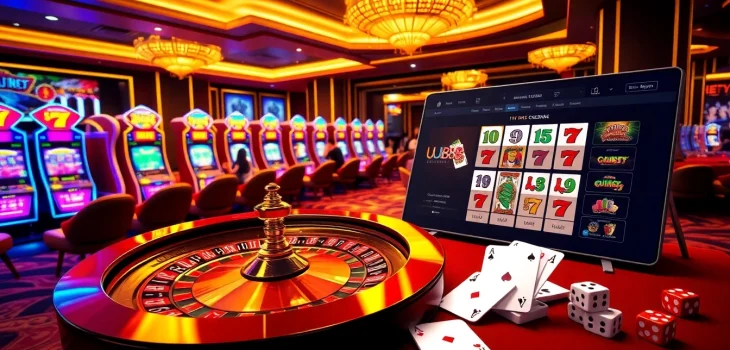 Players enjoying an exhilarating game at the UU88 casino with vibrant chips and digital interfaces.