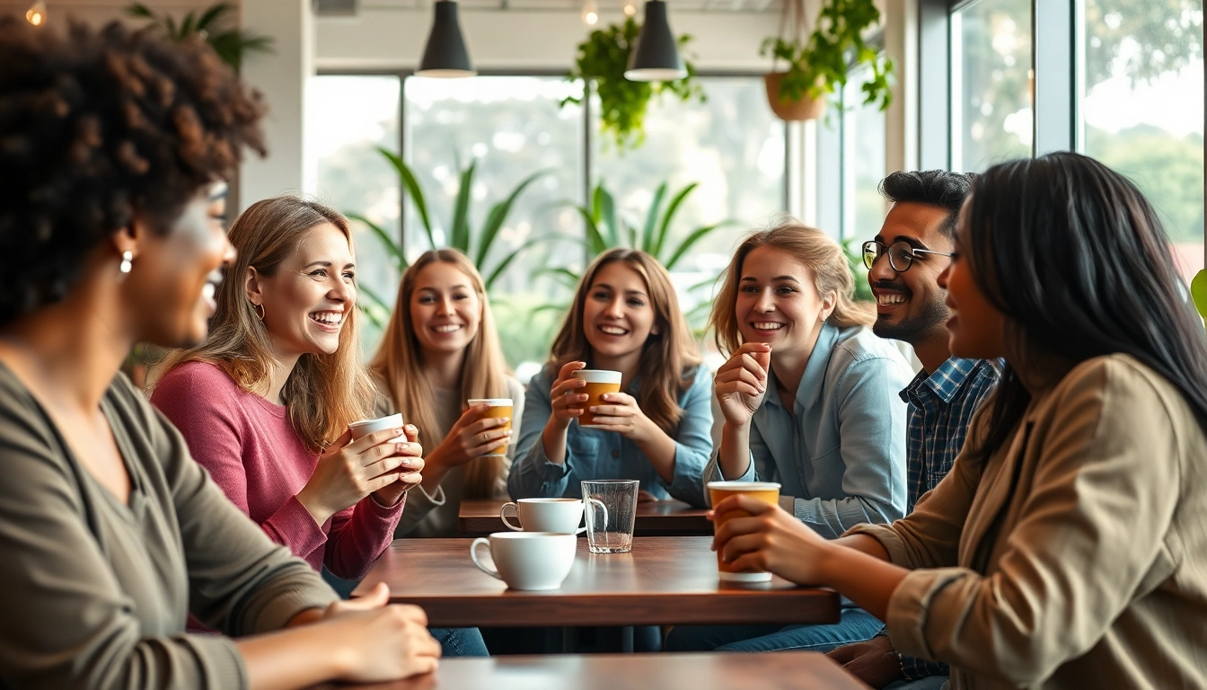 Engaging café scene illustrating the feeling of having a crush on someone with young adults enjoying conversation.
