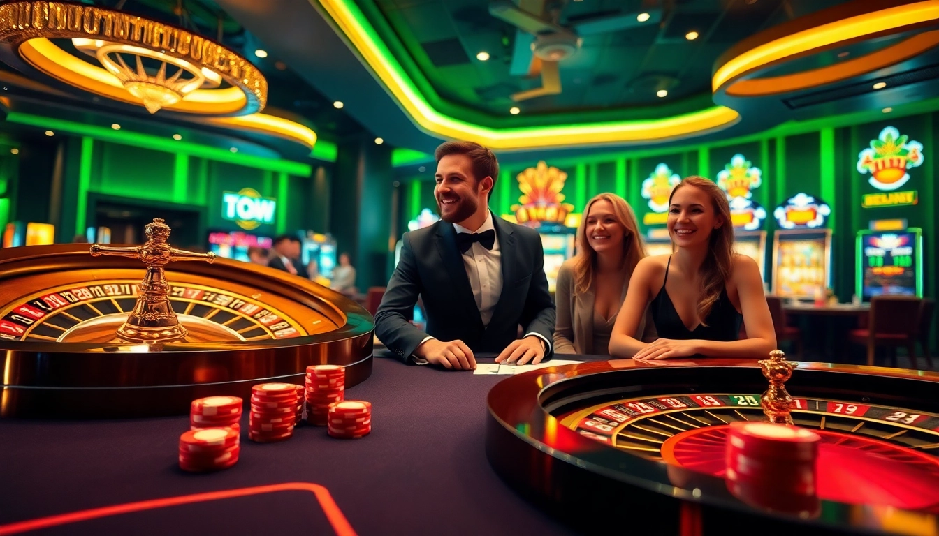 Gambling excitement at https://mb66.ski/ with vibrant slot machines and poker games in action.