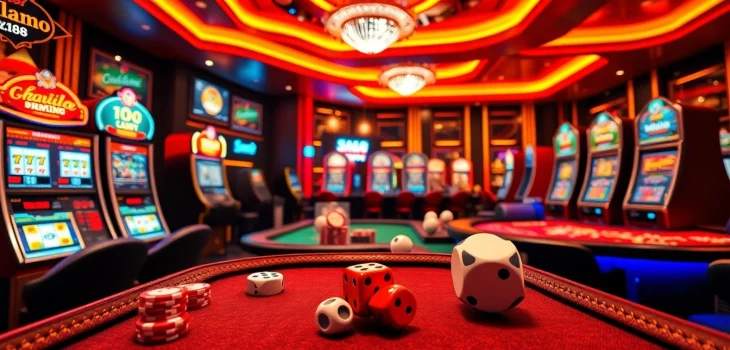 Nạp tiền xn88 with vibrant casino tables and exciting gambling visuals in a luxurious online environment.