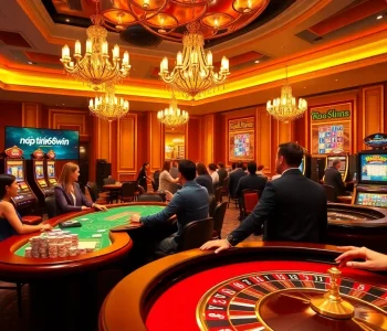 Nạp tiền 68win with vibrant casino tables and excited players.