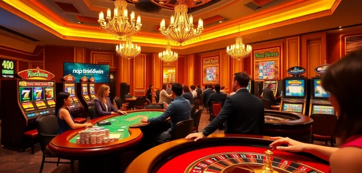 Nạp tiền 68win with vibrant casino tables and excited players.