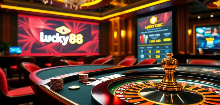 Engage in thrilling games at trang chủ lucky88 with vibrant poker chips and roulette.