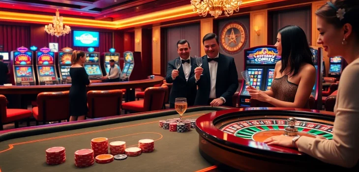 Experience the thrill of online gambling at https://ww88.directory/ with a vibrant casino scene featuring engaging slot machines and poker tables.
