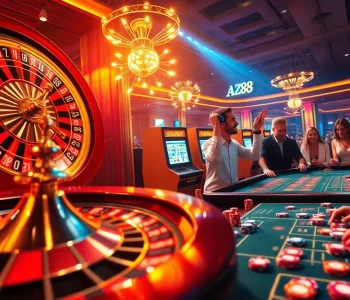 Exciting scene of players engaging in a lively poker game at AZ88 casino with vibrant colors.