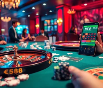 Nạp tiền ee88 in a vibrant casino setting with players enjoying tabletop games and a roulette wheel.