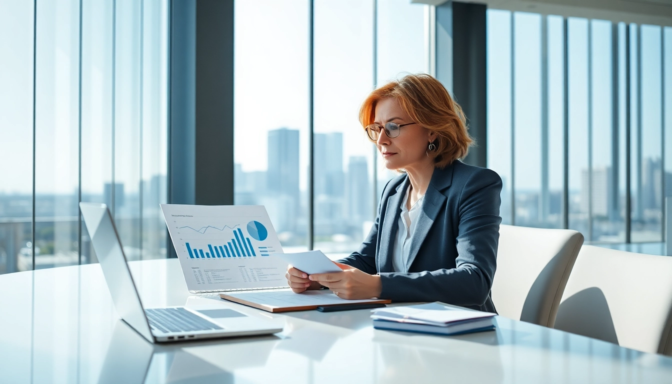 Financial consultant near me analyzing graphs and charts in a modern office setting.