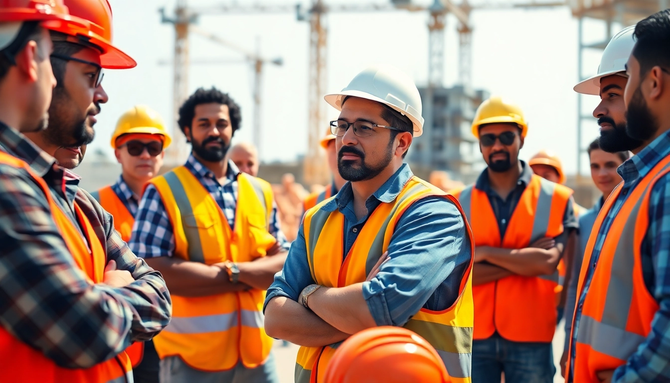 Construction safety training session with a diverse group learning safety protocols in action.