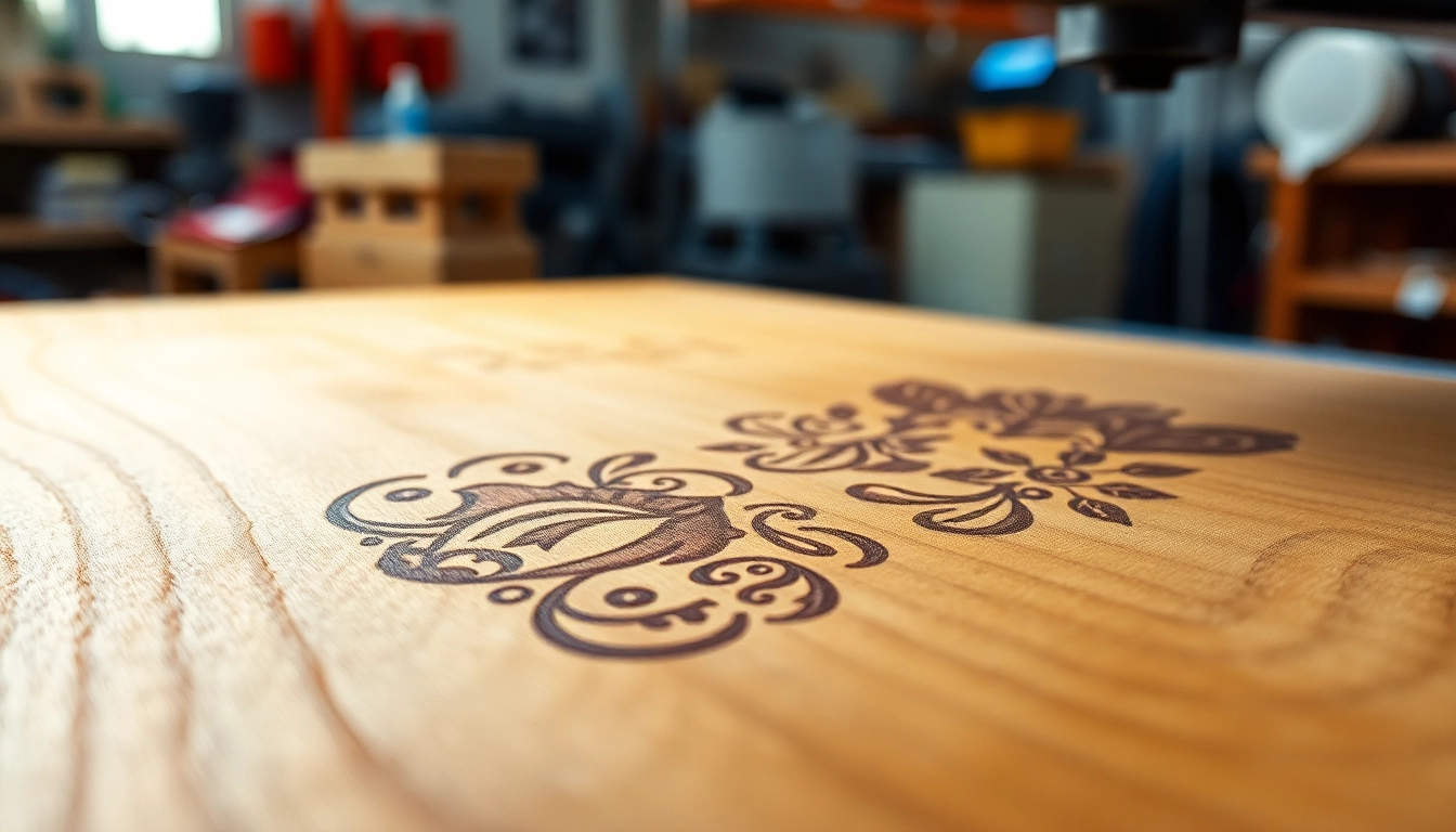 Engage with stunning laser engraving designs prominently displayed on exquisite wooden surfaces.