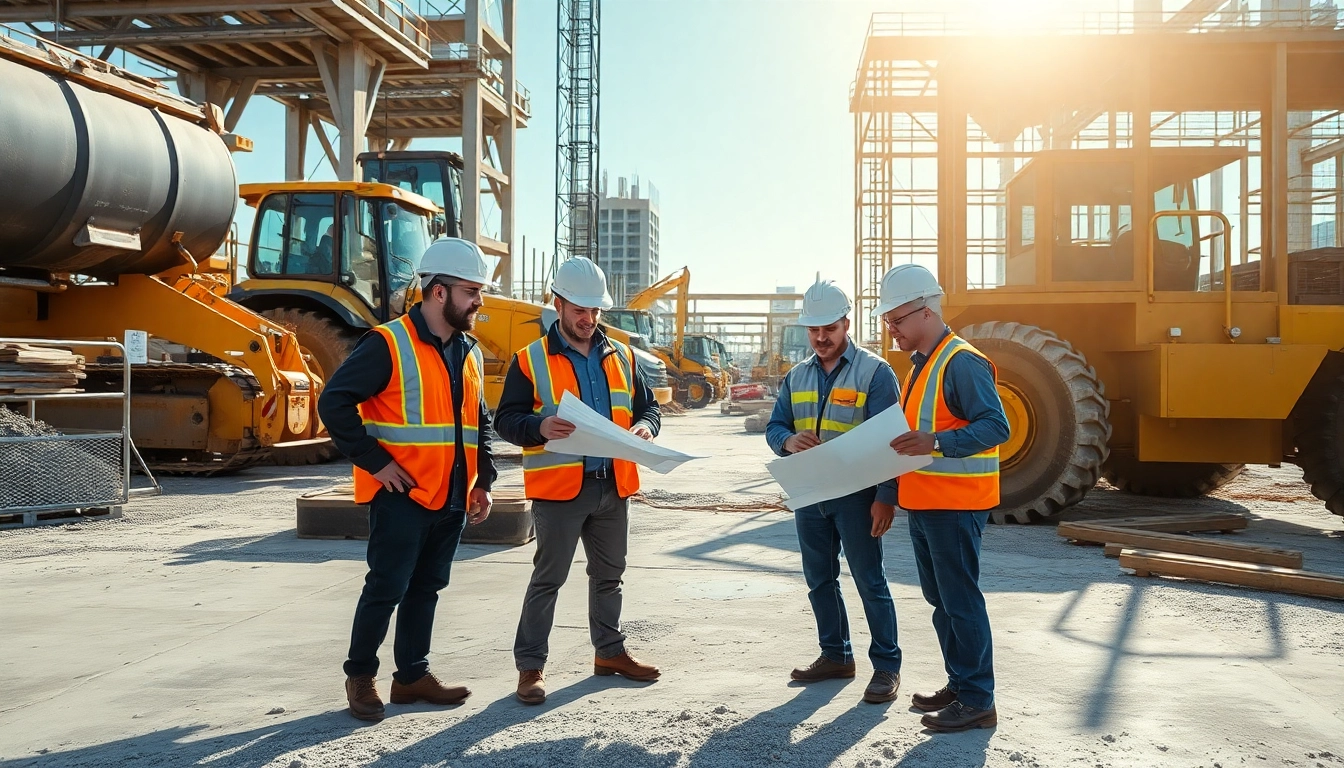 Workers collaborating at a construction site reflecting Texas construction news.