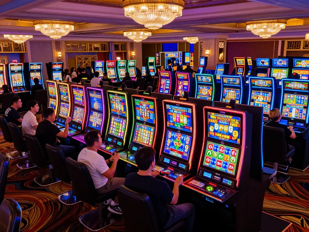 Players enjoying the thrill of slot machines at Red 88 casino, showcasing vibrant gaming action.
