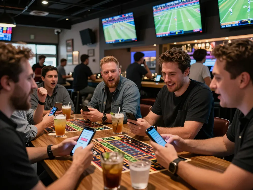 Fans engaging in sports betting at a lively venue while using sin88 platform for better odds