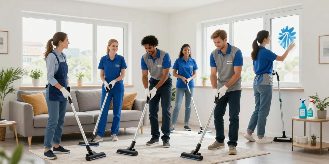 Professional cleaners showcasing efficient service for reinigungsfirma schweiz in a bright living room.