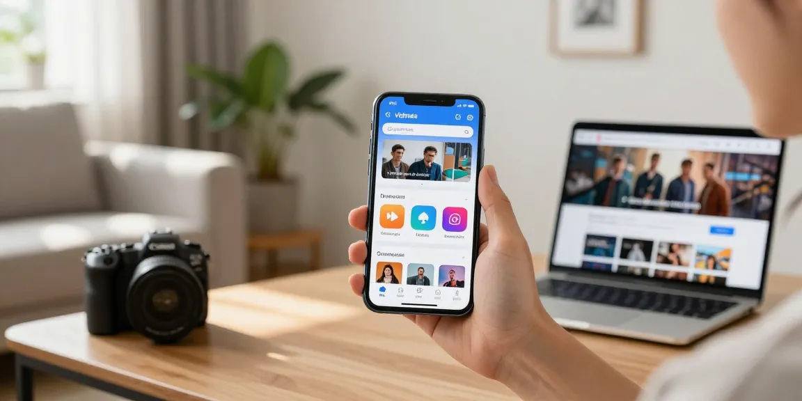 Using Vidmate APK on smartphone for seamless video downloads in a cozy living room.