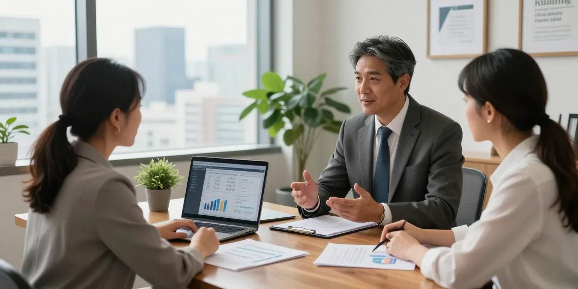 Engaging financial advisors consulting with clients on tailored financial strategies in an inviting, professional office.