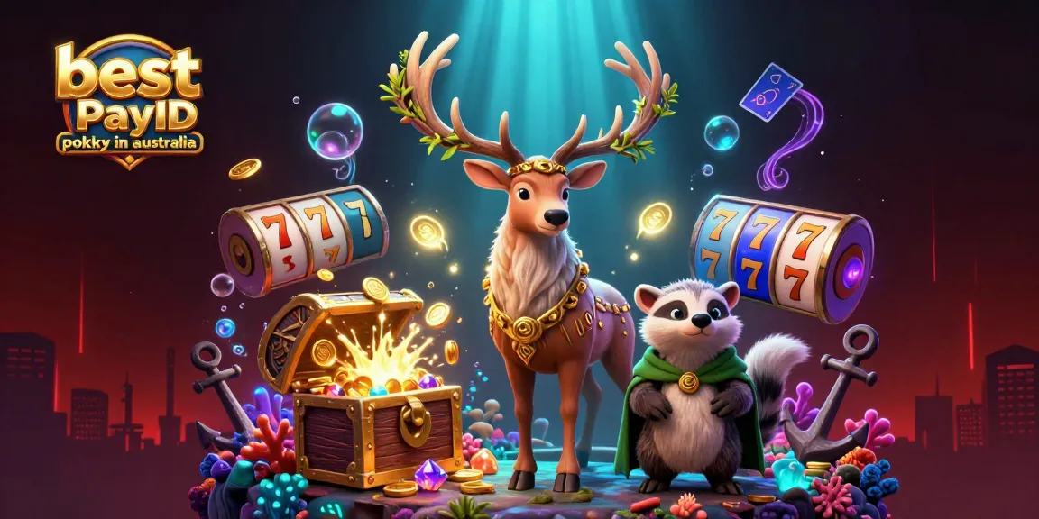 Play the best PayID pokies in Australia with a magical casino scene featuring a druid stag and glowing treasures.