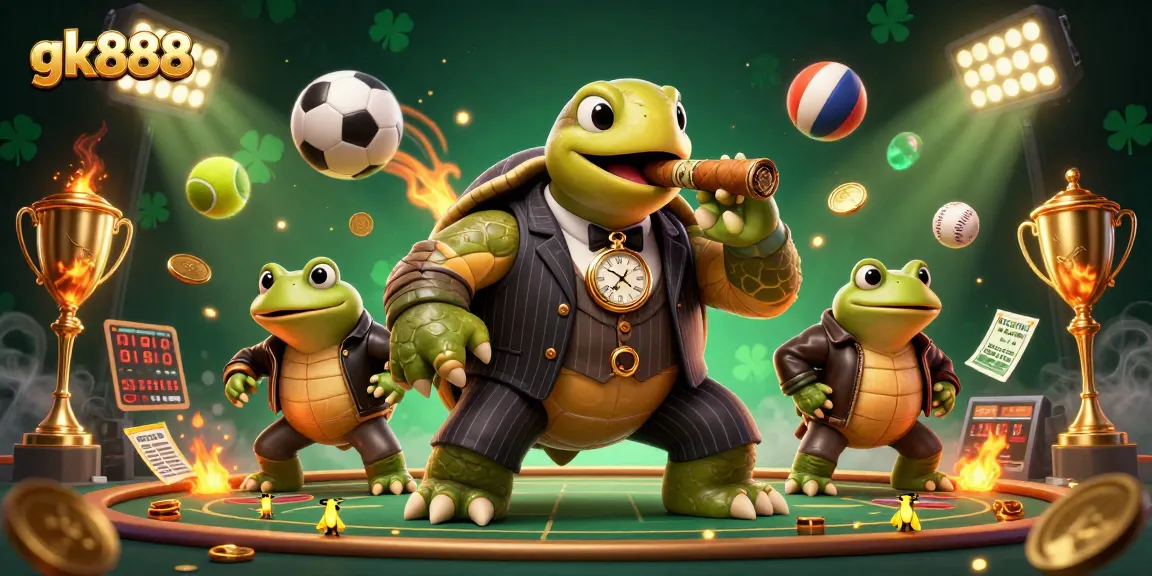 Experience thrilling action with gk888 featuring a mobster turtle in a dynamic casino scene.