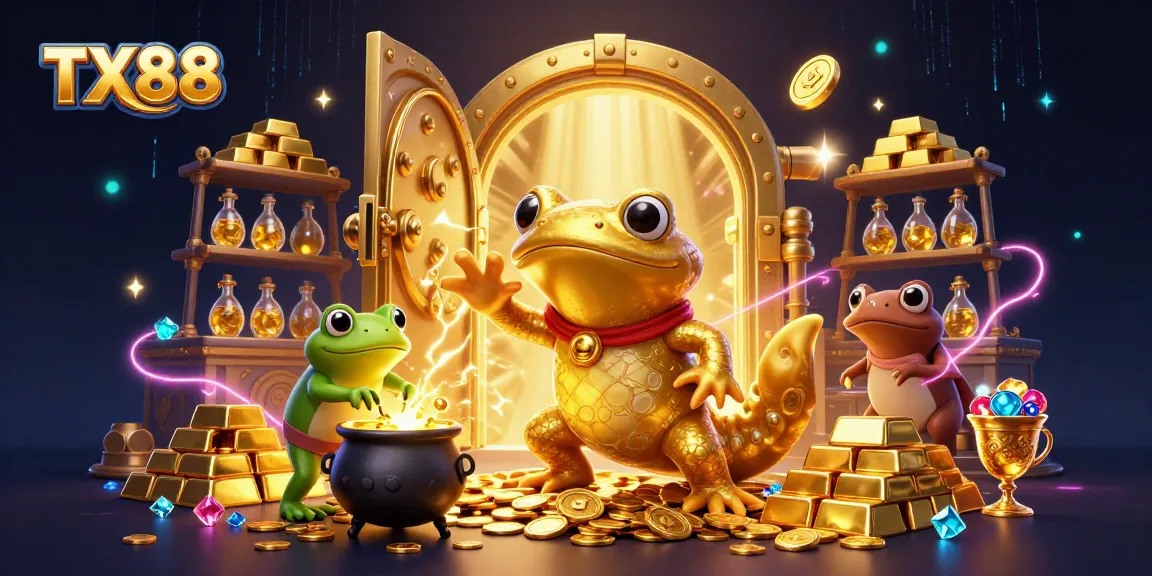 TX88 delivers thrilling gaming adventures with golden treasures in a lavish casino setting.