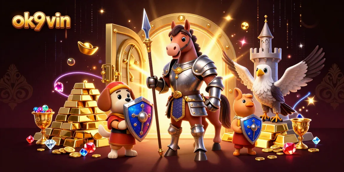 Experience thrilling moments at ok9 vin with captivating 3D characters amidst golden treasures and gaming excitement.