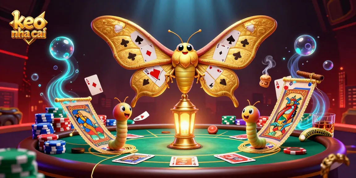 Experience keo nha cai with a vibrant 3D scene featuring a majestic atlas moth and casino elements.