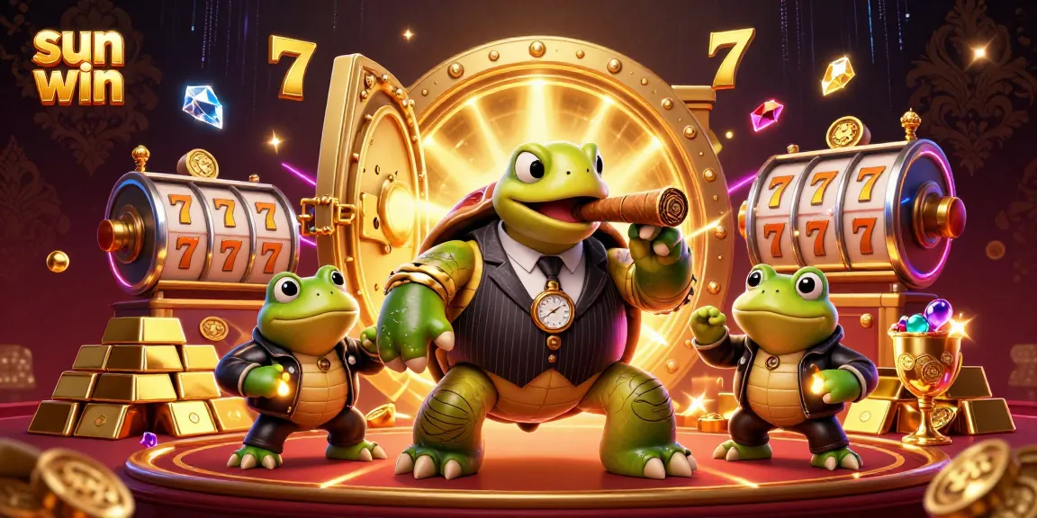 Experience lucrative wins with sun win featuring a snapping turtle and bullfrogs amid dazzling casino elements.